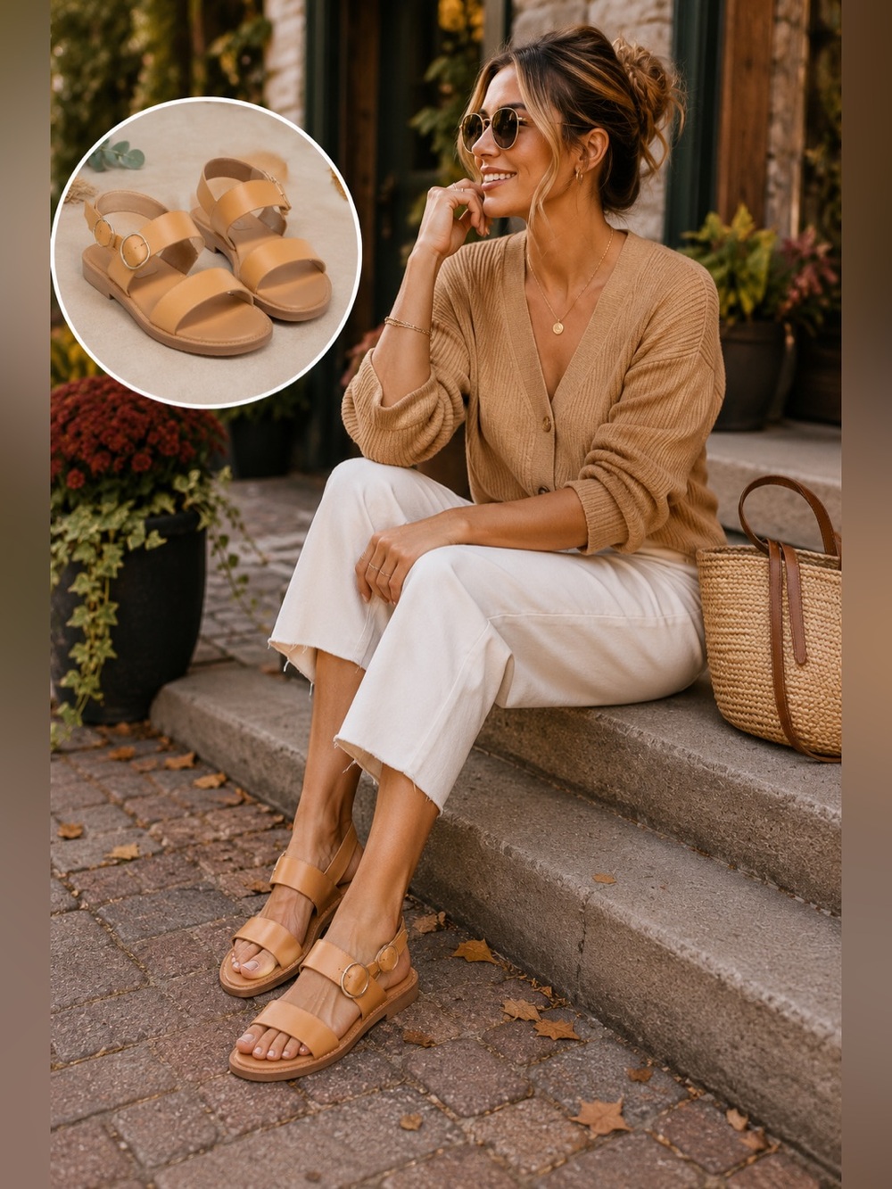 Banana Republic Women’s Leather 3-Strap Sandals Natural Beige Size 7.5